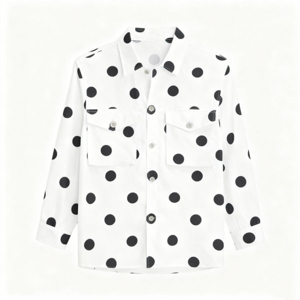 Men's White Shirt with All-Over Black Polka Dot Print