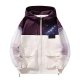 Purple-White Full-Zip Hooded Jacket with Starry Sky Print & Sheer Sleeves