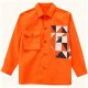 Men's Orange Shirt with Geometric Patch Print