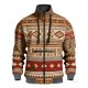Men's Full-Zip Stand Collar Jacket with Ethnic Geometric Pattern