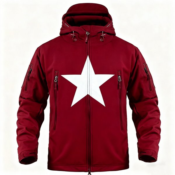 Men's Burgundy Hooded Jacket with White Star Print